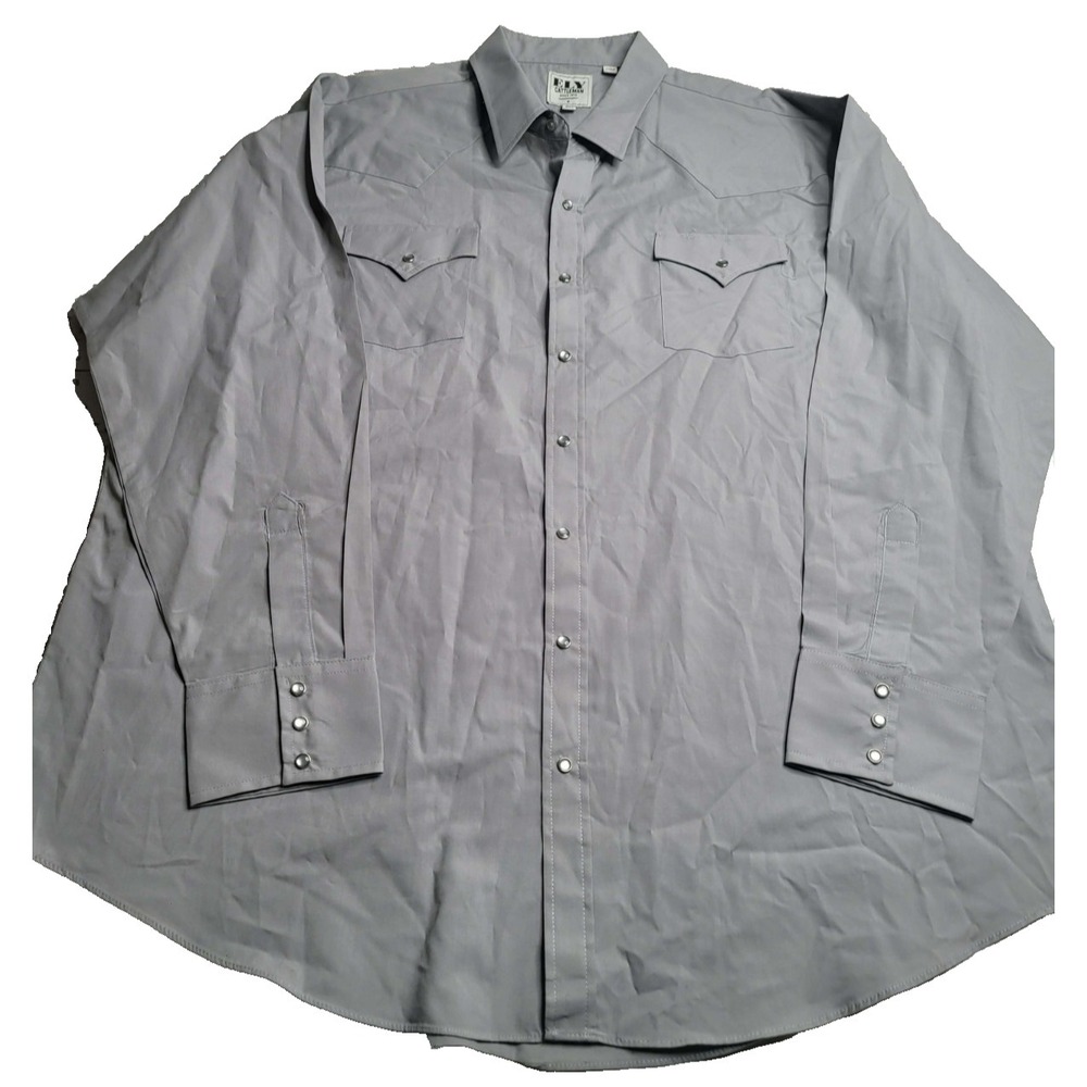 Ely Cattleman Gray Pearl Snap Long Sleeve Shirt Men's 3XLT Western Cowboy